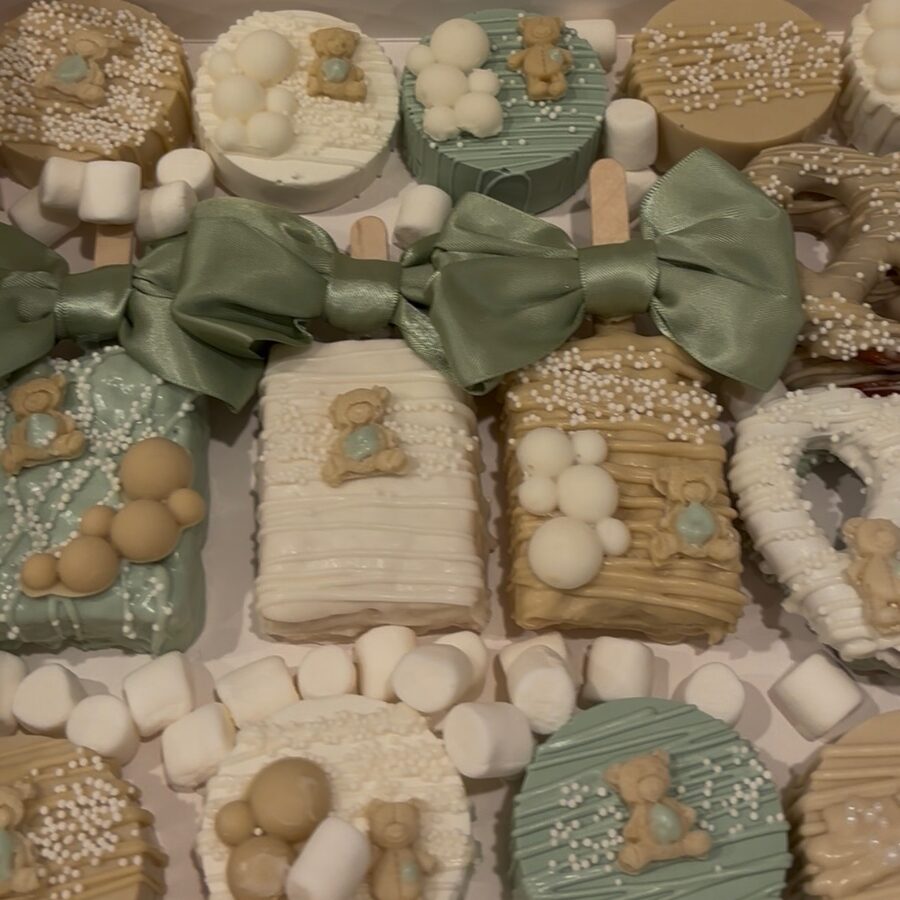 Sage and gold christening treat table by Sprinkled Sweets