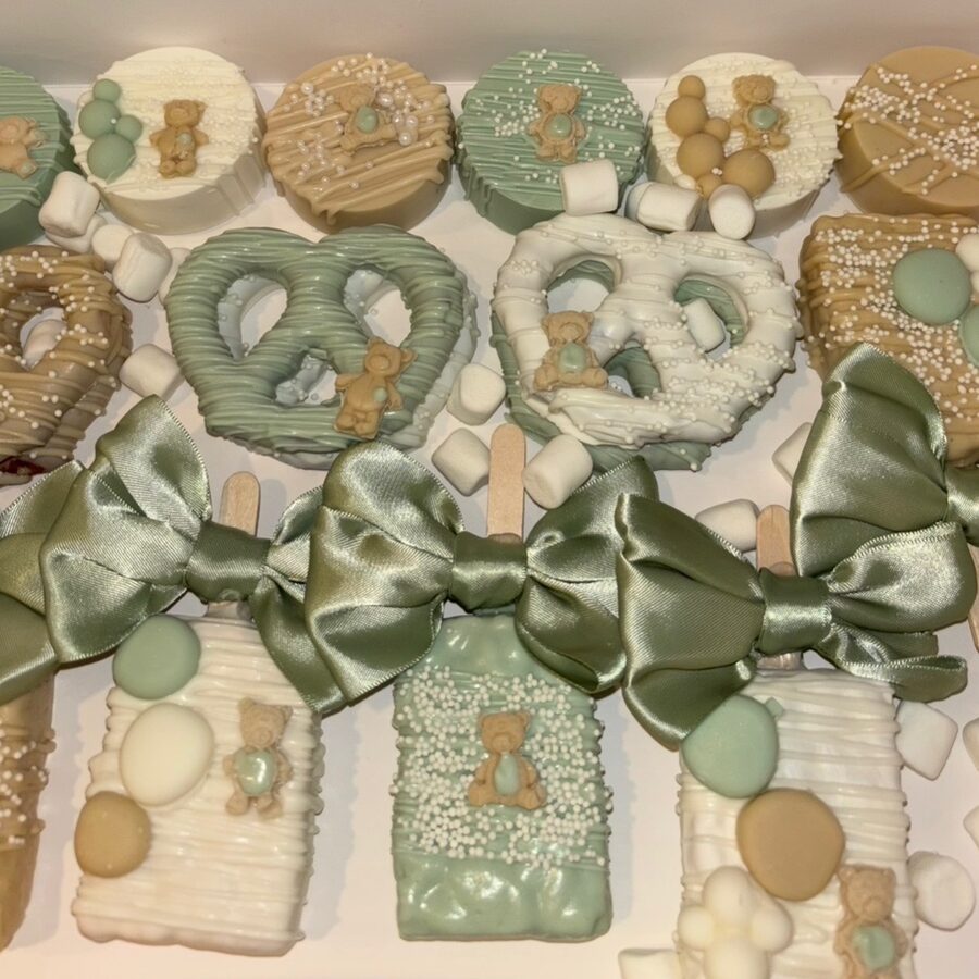Sage green baby shower treats