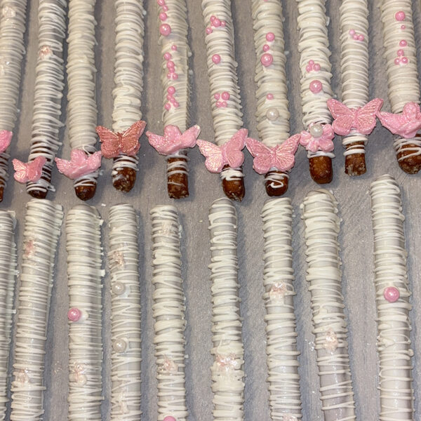 Custom pretzel rods dipped and drizzled